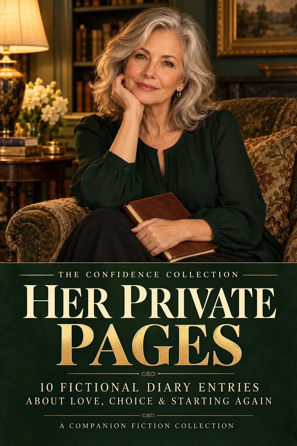 Her Private Pages cover: a silver-haired woman holding a notebook